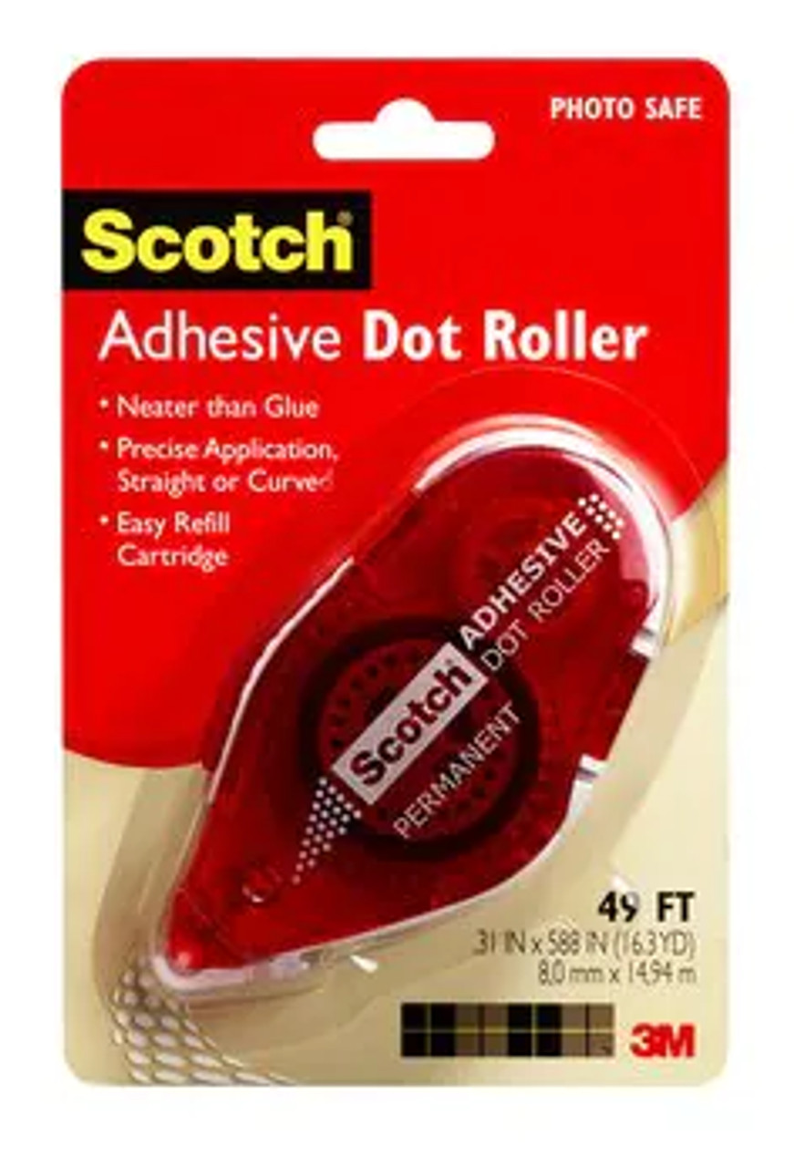 Scotch Double Sided Adhesive Roller, 6061, .27 in x 26 ft (7 mm x 8 m)Red  34577 - Strobels Supply
