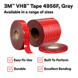3M VHB Tape 4956F, Gray, 3/8 in x 36 yd, 62 mil, Film Liner, 24 Rolls/Case 40929