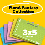 Post-it Notes 635-5AU, 3 in x 5 in (76 mm x 127 mm), Floral Fantasy Collection, Lined