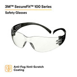 3M SecureFit 100 Series SF101AF-BLK, Black Temples, Clear Anti-Fog/Anti-Scratch Lens, 100 ea/Case 42900