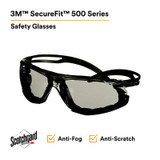 3M SecureFit 500 Series SF507SGAF-BLK-FM, Black, Scotchgard Anti-Fog Coating, IO Gray AF-AS Lns, Fm Gskt, 20 ea/Case 43067