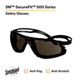 3M SecureFit 500 Series SF502SGAF-BLK-FM, Black, Scotchgard Anti-Fog Coating, Gray AF-AS Lns, Fm Gskt, 20 ea/Case 94609