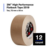 3M High Performance Flatback Tape 2519, Tan, 72 mm x 55 m, (3 Roll/Pack) 12 Roll/Case 7100243536