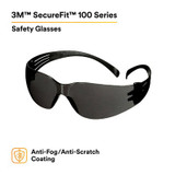 3M SecureFit 100 Series SF102AF-BLK, Black Temples, Gray Anti-Fog/Anti-Scratch Lens, 20 ea/Case 42897