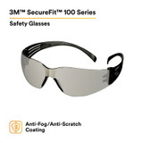 3M SecureFit 100 Series SF107AF-BLK, Black Temples, Indoor/Outdoor Gray Anti-Fog/Anti-Scratch Lens, 20 ea/Case 42898