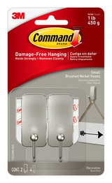 Command Small Brushed Nickel Hooks 17033BN-2ES, 2 hooks, 4 strips 92201