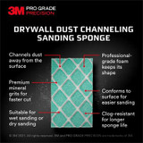 3M Pro Grade Precision Drywall Dust Channeling Sanding Sponge Fine,30904FP-CH-DBL, 4.5 in x 2.5 in x 1 in, 12/cs (2x6) 98235