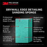 3M Pro Grade Precision Drywall Edge Detailing Angled Sanding SpongeFine grit, 30904FPSA, 2.5 x 4.5 x1 in, 2/each, 6/case 93251