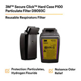 3M Secure Click Hard Case P100 Particulate Filter D9093C, HydrogenFluoride and Nuis. Level OV/AG Relief, 60 ea/Case 19157