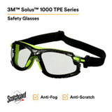 3M Solus 1000 Series, S1207SGAF-TSKT, Grn/Blk, Scotchgard Anti-Fog Coating, IO Gray AF-AS lens, TPE/Strap only 20ea/cs