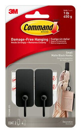 Command Small Matte Black Hooks 17033MB-2ES, 2 hooks, 4 strips