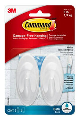 Command White Terrace Hook with Water-Resistant Strips 17086-BES