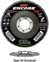 Regular Density Discs - Fiberglass Backing,Encore Type 29 Regular Density Flap Disc, 5/8-11 Hub 71256