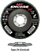 Regular Density Discs - Fiberglass Backing,Encore   Type 29 Regular Density Flap Disc,  5/8-11 Hub 71259