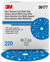 3M Hookit Abrasive Disc 321U Multi-hole, 36177, 6 in, 220, 50discs/carton, 4 cartons/case 36177 Industrial 3M Products & Supplies | Blue