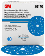 3M Hookit Abrasive Disc Multi-hole, 36170, 6 in, 40 grade, 50discs/carton, 4 cartons/case 36170 Industrial 3M Products & Supplies | Blue