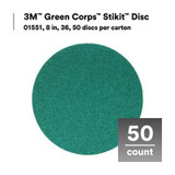 3M Green Corps Stikit Production Disc, 01551, 8 in, 36, 50 discs per
carton, 5 cartons per case