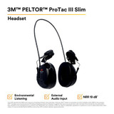 3M PELTOR ProTac III Slim Headset, Black, Hard Hat Attached 12319