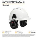 3M PELTOR ProTac III Headset, Black, Hard Hat Attached 12325