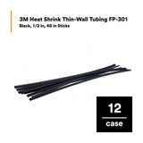 3M Heat Shrink Thin-Wall Tubing FP-301-1/2-48"-12 Pcs, 48 in Length sticks, 12 pieces/case 59591 Industrial 3M Products & Supplies | Black
