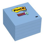 Post-it Super Sticky Notes 654-5SSBW, 3 in x 3 in (76 mm x 76 mm),Mediterranean Blue 36477