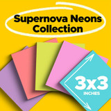 Post-it Super Sticky Notes 654-48SSMIA-CP, 3 in x 3 in (76 mm x 76 mm), Supernova Neons, 48 Pads/Pack, 70 Sheets/Pad 687