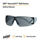 3M SecureFit 300 Series, SF302SGAF-LBL, Ice Blue Temples, ScotchgardAnti-fog Coating, Gray AF-AS Lens, 20 ea/cs 27880