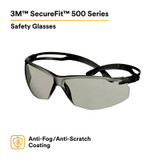 3M SecureFit 500 Series SF507AF-BLK, Black, IO Gray Anti-Fog/Anti-Scratch Lens, 20 ea/Case 42934
