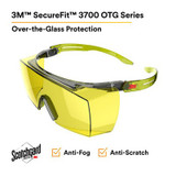 3M SecureFit 3700 Series, SF3703SGAF-GRN, Green Temple, ScotchgardAnti-Fog Coating, Amber OTG AF-AS lens, 10 per case 27913