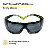 3M SecureFit Protective Eyewear SF402AF-FM, Foam, Grey Anti-fog Lens,20 EA/Case 27565