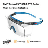 3M SecureFit 3700 Series, SF3701XSGAF-BLU, Blue Temple, Browguard, Scotchgard Anti-Fog Coating, Clear OTG AF-AS lens, 10ea/cs