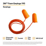 3M Foam Earplugs 1110, Corded, 500 Pair/Case 29009