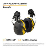 3M PELTOR X2 Earmuffs X2P3E/37276(AAD), Hard Hat Attached, 10 EA/Case