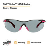 3M Solus 1000-Series Safety Glasses S1402SGAF, Pink/Black, GrayScotchgard Anti-fog Lens, 20 EA/Case 27444