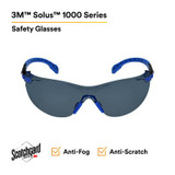 3M Solus 1000-Series Safety Glasses S1102SGAF, Black/Blue, GreyScotchgard Anti-Fog Lens, 20 EA/Case 27187