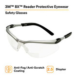 3M BX Reader Protective Eyewear 11376-00000-20, Clear Lens, SilverFrame, +2.5 Diopter 20 EA/Case 62048