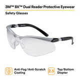 3M BX Dual Reader Protective Eyewear 11459-00000-20 Clear Anti-FogLens, Silver/Black Frame, +2.5 Top/Bottom Diopter 20 EA/Case 11459