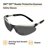 3M BX Reader Protective Eyewear 11378-00000-20 Gray Lens, SilverFrame, +2.0 Diopter 20 EA/Case 62050