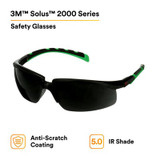 3M Solus 2000 Series, S2050AS-BLK, Black/Green Temples, IR 5.0 Gray Anti-Scratch lens, 20ea/cs 42886