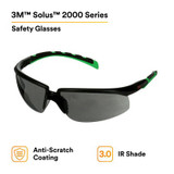 3M Solus 2000 Series, S2030AS-BLK, Black/Green Temples, IR 3.0 GrayAnti-Scratch lens, 20ea/cs 42885