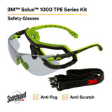 3M Solus 1000 Series S1207SGAF-TKT, Grn/Blk, Scotchgard Anti-Fog Coating, IO Gray AF-AS lens, TPE/Strap, 20 ea/Case 42966