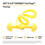 3M E-A-R EXPRESS Pod Plugs Earplugs 311-1115, Corded, Assorted ColorGrips, Pillow Pack, 400 Pair/Case 11011