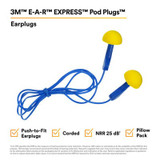 3M E-A-R EXPRESS Pod Plugs Earplugs 311-1114, Corded, Blue Grips,Pillow Pack, 400 Pair/Case 11010