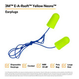 3M E-A-Rsoft Yellow Neons Earplugs 311-1251, Corded, Poly Bag, LargeSize, 2000 Pair/Case 11034