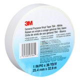 3M General Purpose Vinyl Tape 764, White, 1 in x 36 yd, 5 mil, 36 Roll/Case, Individually Wrapped Conveniently Packaged 43184