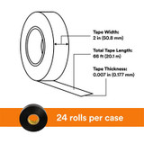 Scotch Super 33+ Vinyl Electrical Tape, 2 in x 66 ft, 1-1/2 in Core,Black, 12 rolls/carton, 24 rolls/Case 49972