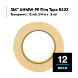 3M UHMW Film Tape 5423, Transparent, 3/4 in x 18 yd, 12 mil, 12 rollsper case 11991