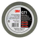 3M Premium Matte Cloth (Gaffers) Tape GT1, Olive Drab, 24 mm x 50 m, 11mil, 48 per case 98505