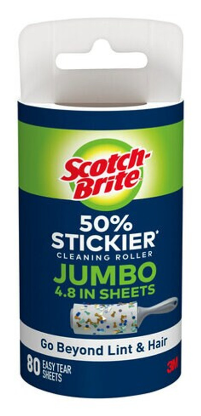 Scotch-Brite™ 50% Stickier Large Surface Lint Roller Refill 830LSRFS-60, 8  in x 31.4 ft (20.3 cm x 9.57 m), 4/1