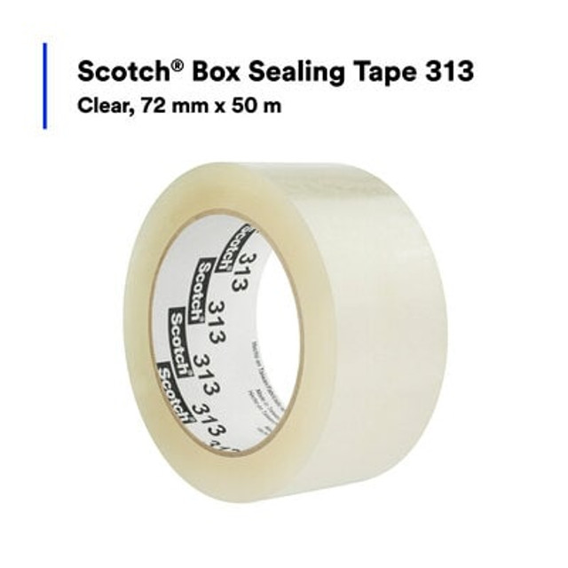Scotch® Box Sealing Tape 313, Clear, 72 mm x 50 m, 24 Rolls/Case